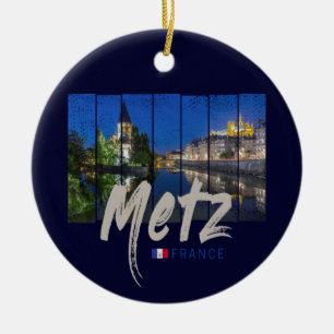 Metz Grand Est France at Night vintage Souvenir Ceramic Tree Decoration