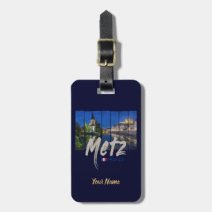 Metz Grand Est France at Night vintage Souvenir Luggage Tag