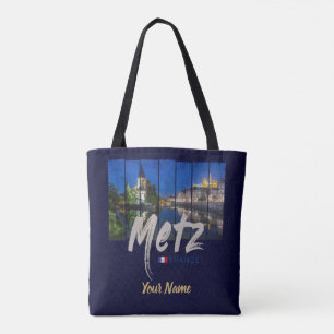 Metz Grand Est France at Night vintage Souvenir Tote Bag