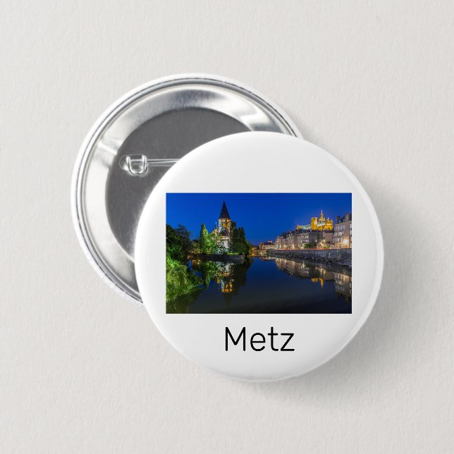 Metz Temple Neuf France Night Moselle Souvenir 6 Cm Round Badge (Front & Back)