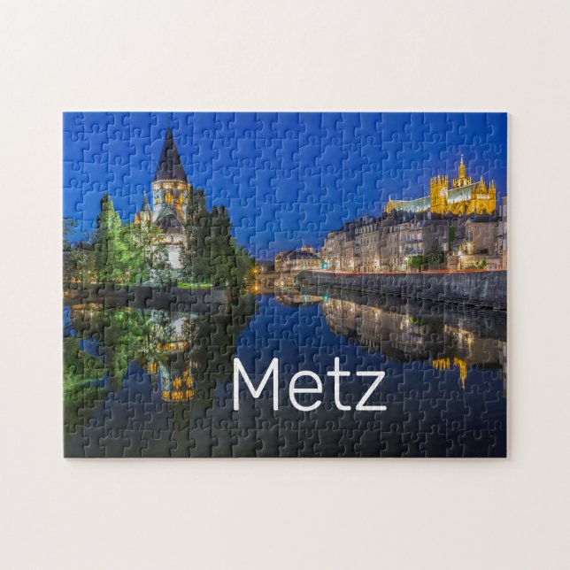 Metz Temple Neuf France Night Moselle Souvenir Jigsaw Puzzle (Horizontal)