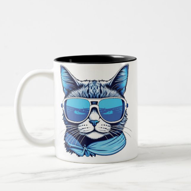 mew winter vibes cat cats mew vibes winter christm Two-Tone coffee mug (Left)