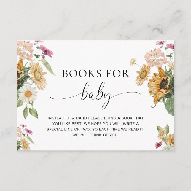 Mews Sunflower Baby Shower Books For Baby Request Enclosure Card (Front)