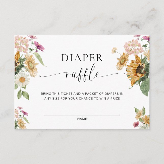 Mews Sunflower Baby Shower Diaper Raffle Ticket Enclosure Card (Front)