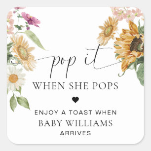 Mews Sunflower Fall Autumn Baby Shower Pop It Square Sticker