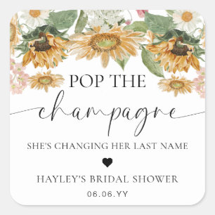 Mews Sunflower Pop the Champagne Bridal Shower Square Sticker