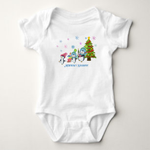 Mewwwy Kissmas Penguins, Sled and Tree Baby Bodysuit