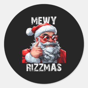 Mewy Rizzmas Christmas Pajamas Santa Claus Funny M Classic Round Sticker