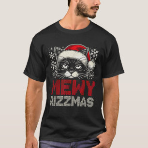 Mewy Rizzmas Funny Santa Cat Mewing Joke Rizz Mens T-Shirt