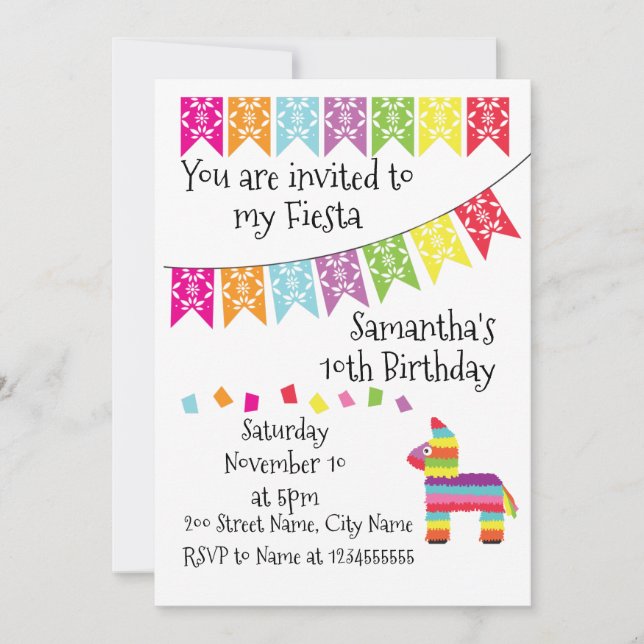 Mexian Pinata Fiesta Happy Birthday Invitation (Front)
