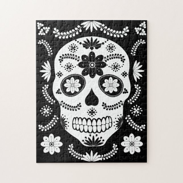 Mexica Sugar Skull 2 Black And White Jigsaw Puzzle (Vertical)