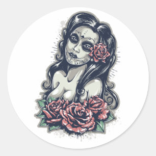 Mexicain Muertos Lady - Day of the dead Classic Round Sticker
