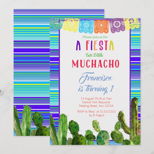 Mexican 1st birthday invitations (Front/Back)