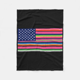 Mexican American Flag Usa Serape Cinco De Mayo Par Fleece Blanket