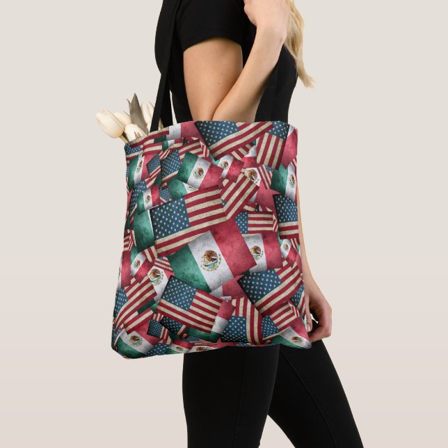 Mexican/American Flags - US & Mexican Tote Bag (Close Up)