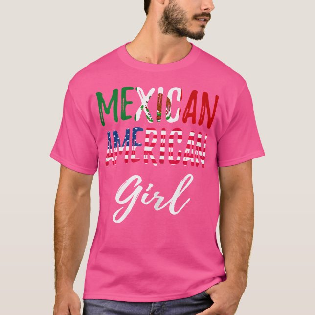 Mexican American Girl Pride Mexican American Flag T-Shirt (Front)