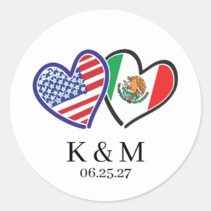 Mexican American Heart Flags Classic Round Sticker