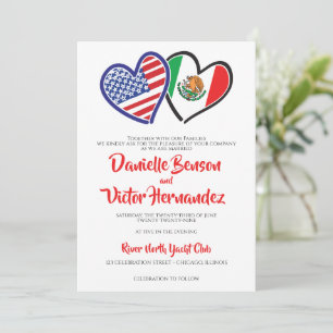 Mexican American Heart Flags Wedding Invitation