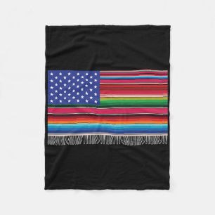Mexican American Usa Flag Serape Cinco De Mayo For Fleece Blanket