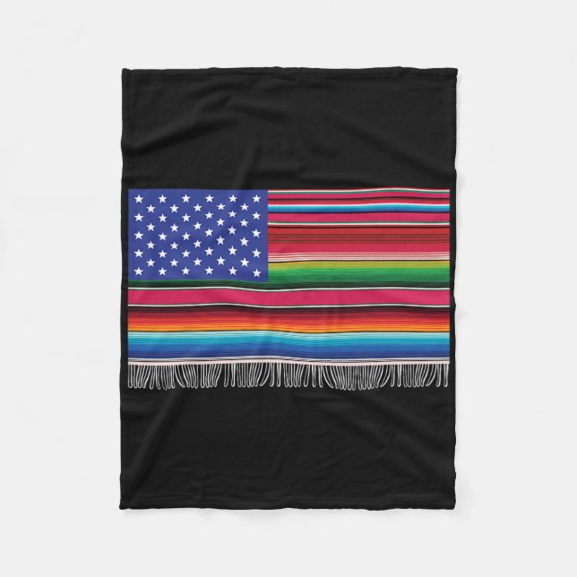 Mexican American Usa Flag Serape Cinco De Mayo For Fleece Blanket (Front)