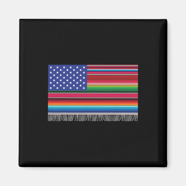 Mexican American Usa Flag Serape Cinco De Mayo For Magnet (Front)