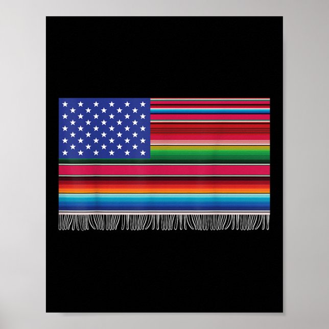 Mexican American Usa Flag Serape Cinco De Mayo For Poster (Front)