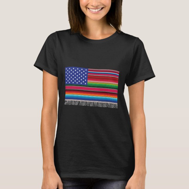 Mexican American Usa Flag Serape Cinco De Mayo For T-Shirt (Front)