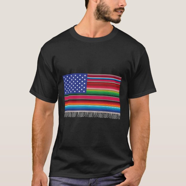 Mexican American Usa Flag Serape Cinco De Mayo For T-Shirt (Front)