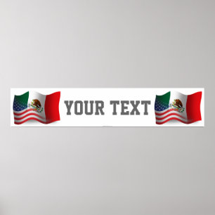 Mexican-American Waving Flag Banner Poster