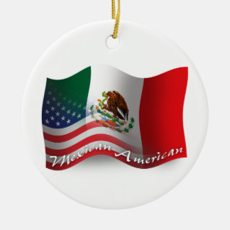Mexican-American Waving Flag Ceramic Tree Decoration