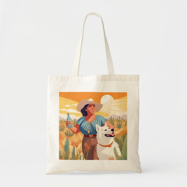 Mexican-American Woman, Tequila, Sun, & Rescue Dog Tote Bag (Front)