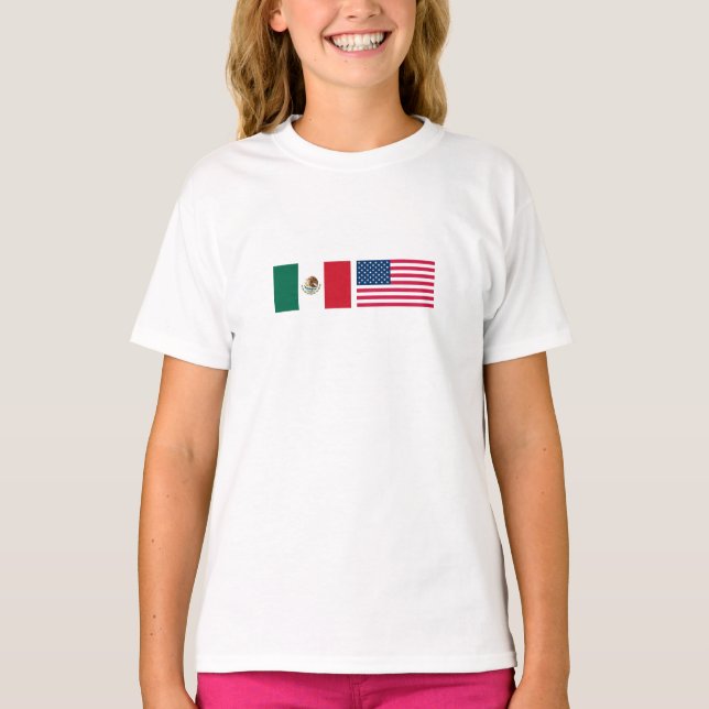 Mexican and American Flags Side by Side T-Shirt (Front)