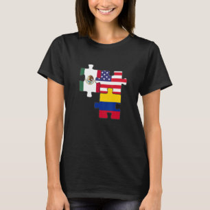Mexican And Colombian Roots Plus Usa Flag T-Shirt