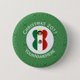 Mexican Angel Christmas Flag Personalised  6 Cm Round Badge