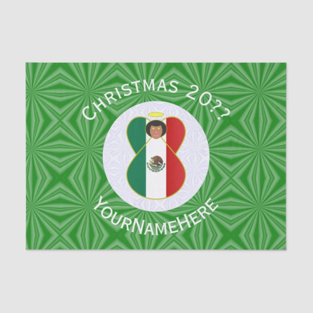 Mexican Angel Christmas Flag Personalised Gift Tissue Paper (Front)