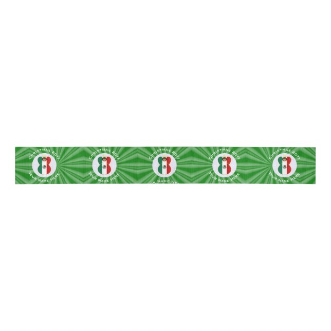 Mexican Angel Christmas Flag Personalised Grosgrain Ribbon (Front)