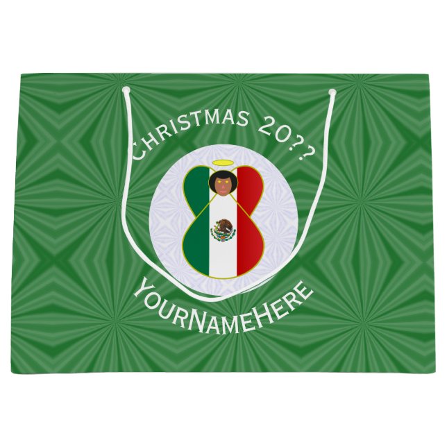 Mexican Angel Christmas Flag Personalised  Large Gift Bag (Front)
