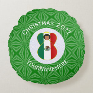 Mexican Angel Christmas Flag Personalised Round Cushion