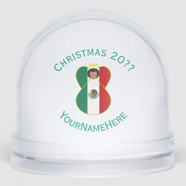 Mexican Angel Christmas Flag Personalised Snowglobe (Front)