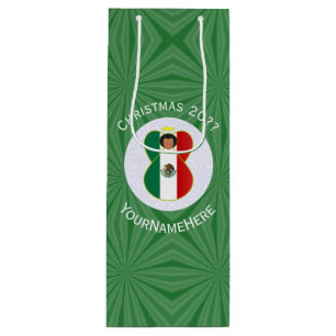 Mexican Angel Christmas Flag Personalised Wine Gift Bag