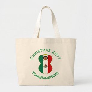 Mexican Angel Christmas Flag Personalized Large Tote Bag