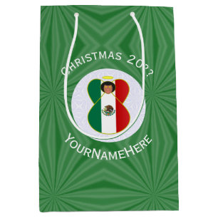 Mexican Angel Christmas Flag Personalized Medium Gift Bag