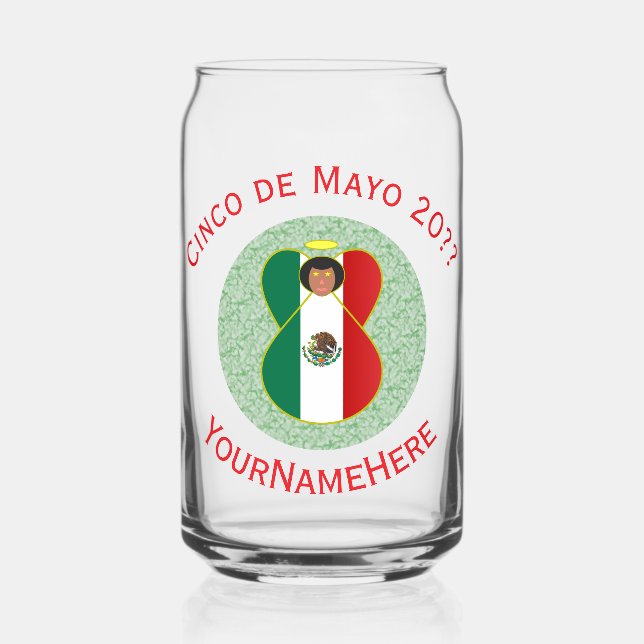 Mexican Angel Cinco de Mayo Personalised Can Glass (Front)