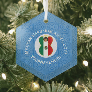 Mexican Angel Hanukkah Flag Personalised Glass Tree Decoration