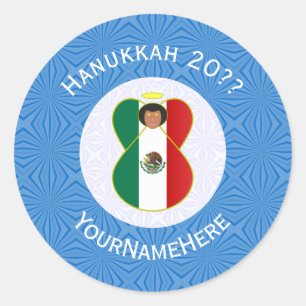 Mexican Angel Hanukkah Flag Personalised Round Classic Round Sticker