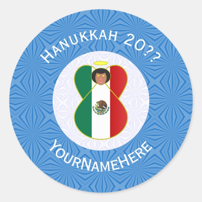 Mexican Angel Hanukkah Flag Personalised Round Classic Round Sticker (Front)