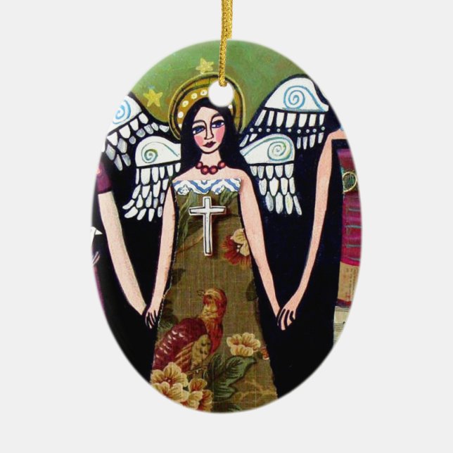 Mexican Angels by Heather Galler Ceramic Tree Decoration (Front)