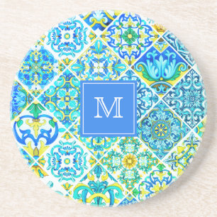 Mexican aqua mint Sicilian Mediterranean tiles Coaster