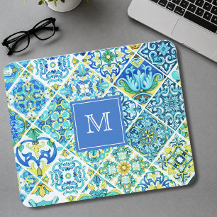 Mexican aqua mint Sicilian Mediterranean tiles Mouse Mat