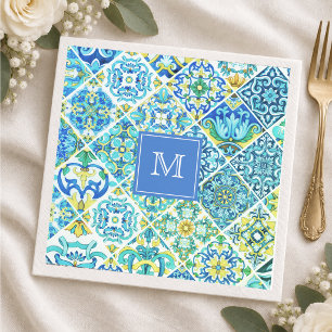 Mexican aqua mint Sicilian Mediterranean tiles Napkin